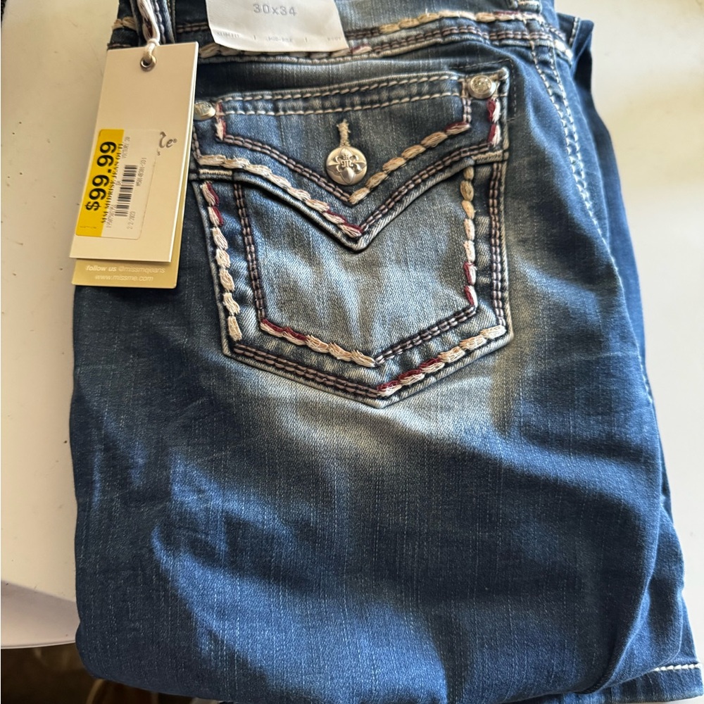 Miss Me Blue Boot Cut Jeans with Embroidered Pockets